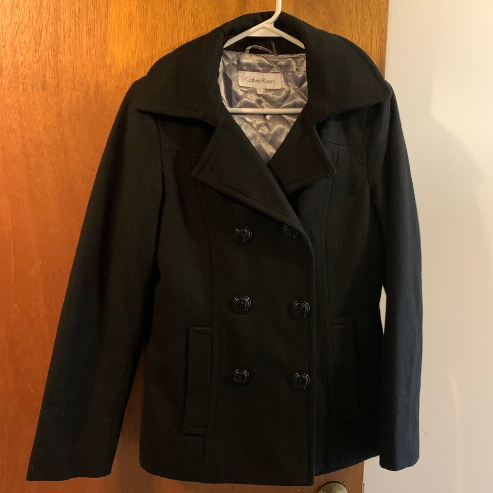 Black Pea Coat Wool Calvin Klein